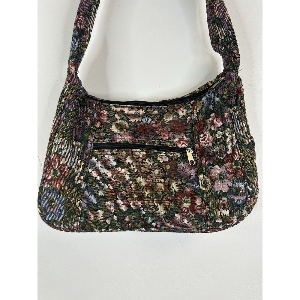 Vintage Style Tapestry Floral Handbag Purse Zipper Closure Boho Hippie Cottage